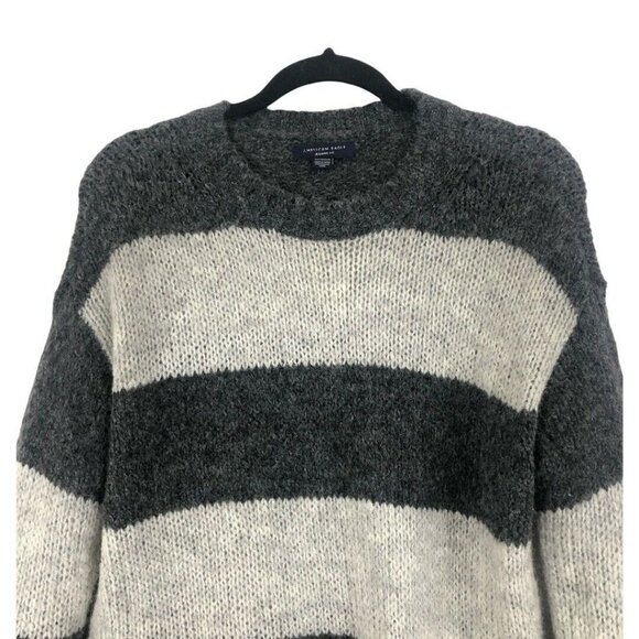 American Eagle Size XS Jegging Fit Gray Striped Oversized Wool Blend Sweater - Picture 2 of 4